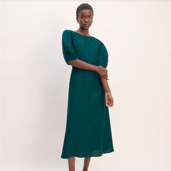 Everlane Dresses & Skirts - NWT Everlane Linen Short Sleeve Scoop Midi Dress Size 12 Dark Sea